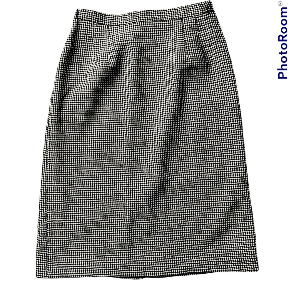 Vintage Christy Hall 100% wool houndstooth pencil skirt size 14